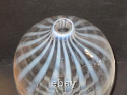 Large Vintage Murano Art Glass White Opalescent Striped Vase, 1970's