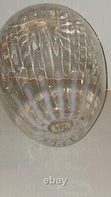 Large Vintage Murano Art Glass White Opalescent Striped Vase, 1970's