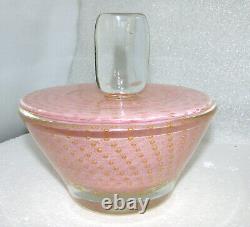 Large Vintage Murano Dresser Candy Jar Pink Controlled Bubbles / Gold Inclusions