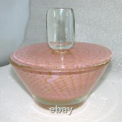 Large Vintage Murano Dresser Candy Jar Pink Controlled Bubbles / Gold Inclusions