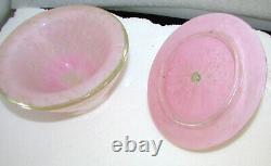 Large Vintage Murano Dresser Candy Jar Pink Controlled Bubbles / Gold Inclusions