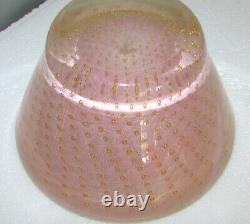 Large Vintage Murano Dresser Candy Jar Pink Controlled Bubbles / Gold Inclusions