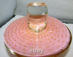 Large Vintage Murano Dresser Candy Jar Pink Controlled Bubbles / Gold Inclusions