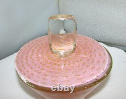 Large Vintage Murano Dresser Candy Jar Pink Controlled Bubbles / Gold Inclusions