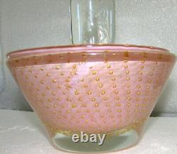 Large Vintage Murano Dresser Candy Jar Pink Controlled Bubbles / Gold Inclusions