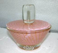 Large Vintage Murano Dresser Candy Jar Pink Controlled Bubbles / Gold Inclusions