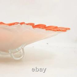 Large Vintage Murano Glass Orange White Footed Compote Bowl (20.5 inches)