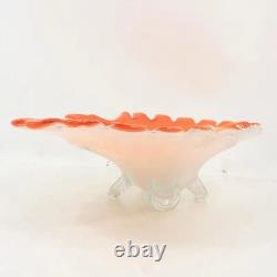 Large Vintage Murano Glass Orange White Footed Compote Bowl (20.5 inches)