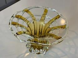 Large Vintage Murano Italy Hand Blown Yellow Glass Vase Open Lattice Web