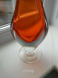Large Vintage Murano Orange Sommerso Footed Art Glass Vase. (Slight uranium)