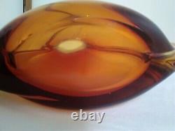 Large Vintage Murano Sommerso Art Glass Vase C1960's Red Orange Amber