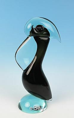 Large Vintage Murano Sommerso Bird Figure Italian Art Glass Figurine Black Italy