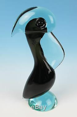 Large Vintage Murano Sommerso Bird Figure Italian Art Glass Figurine Black Italy