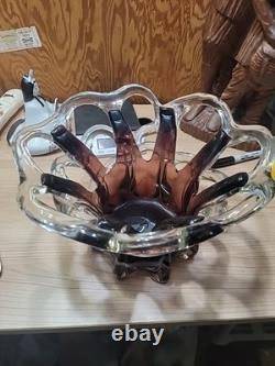 Large Vintage Murano Style Sommerso Art Glass Crown Bowl 13