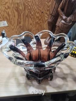 Large Vintage Murano Style Sommerso Art Glass Crown Bowl 13