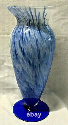 Large Vtg Murano Italy Glass Art Vase Cobalt Blue Home Interior Decorative GIft