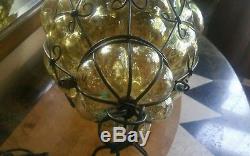 Large pale amber antique /vintage Cage Blown Glass Murano Bubble Light Lamp