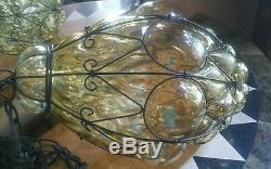 Large pale amber antique /vintage Cage Blown bubble Glass Murano Light Lamp