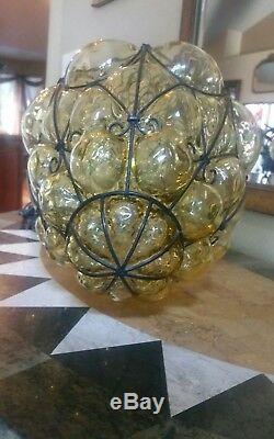 Large pale amber antique /vintage Cage Blown bubble Glass Murano Light Lamp
