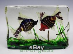 Large vintage 23cm x 16.5cm Murano 2 fish aquarium glass block 1960s Cenedese