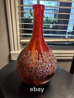 Large vintage murano millefiori blown glass Red vase