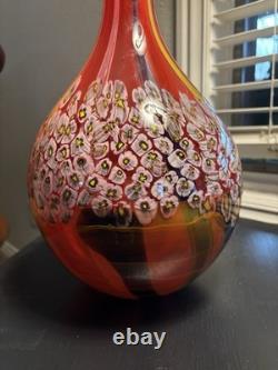 Large vintage murano millefiori blown glass Red vase