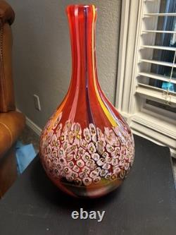 Large vintage murano millefiori blown glass Red vase