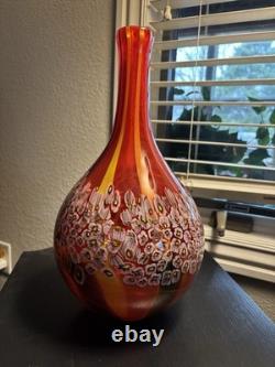 Large vintage murano millefiori blown glass Red vase