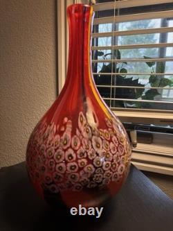 Large vintage murano millefiori blown glass Red vase