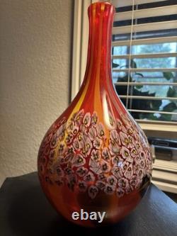 Large vintage murano millefiori blown glass Red vase
