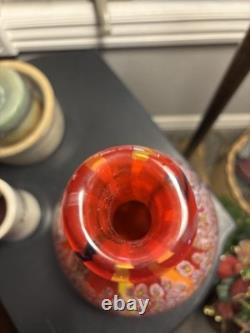 Large vintage murano millefiori blown glass Red vase