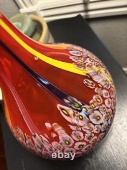 Large vintage murano millefiori blown glass Red vase