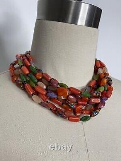 Layered Vintage Murano Glass Choker Venetian Bead Necklace Multicolour Red Gold