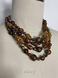 Layered Vintage Murano glass Choker Venetian Bead Necklace Multicolour Brown
