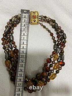 Layered Vintage Murano glass Choker Venetian Bead Necklace Multicolour Brown