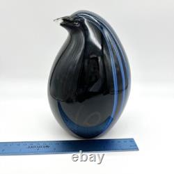 Livio Seguso Vintage Murano Blown Art Glass Penguin Sculpture Black Blue