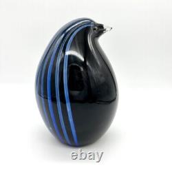 Livio Seguso Vintage Murano Blown Art Glass Penguin Sculpture Black Blue