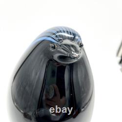 Livio Seguso Vintage Murano Blown Art Glass Penguin Sculpture Black Blue