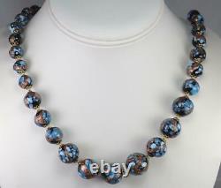 Long Vintage Venetian Murano Speckled Blue Turquoise Foiled Glass Bead Necklace