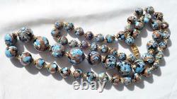 Long Vintage Venetian Murano Speckled Blue Turquoise Foiled Glass Bead Necklace