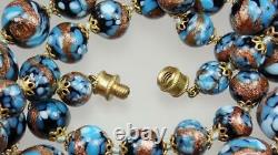 Long Vintage Venetian Murano Speckled Blue Turquoise Foiled Glass Bead Necklace