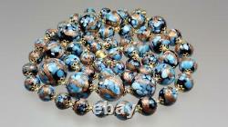 Long Vintage Venetian Murano Speckled Blue Turquoise Foiled Glass Bead Necklace