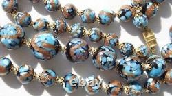 Long Vintage Venetian Murano Speckled Blue Turquoise Foiled Glass Bead Necklace