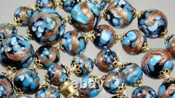 Long Vintage Venetian Murano Speckled Blue Turquoise Foiled Glass Bead Necklace