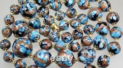 Long Vintage Venetian Murano Speckled Blue Turquoise Foiled Glass Bead Necklace