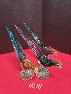 Lot Of 3 Vintage Murano Glass Pheasant Sculptures 10.5in Tall