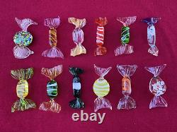 Lot of 12 Vintage Murano Blown Glass Wrapped Art Glass Candy Pieces 3-3.25L