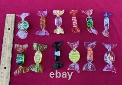 Lot of 12 Vintage Murano Blown Glass Wrapped Art Glass Candy Pieces 3-3.25L