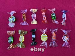 Lot of 12 Vintage Murano Blown Glass Wrapped Art Glass Candy Pieces 3-3.25L