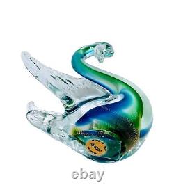 Lot of 3 Swans Vintage Murano Art Glass Italy Blue & Green withGold Specks